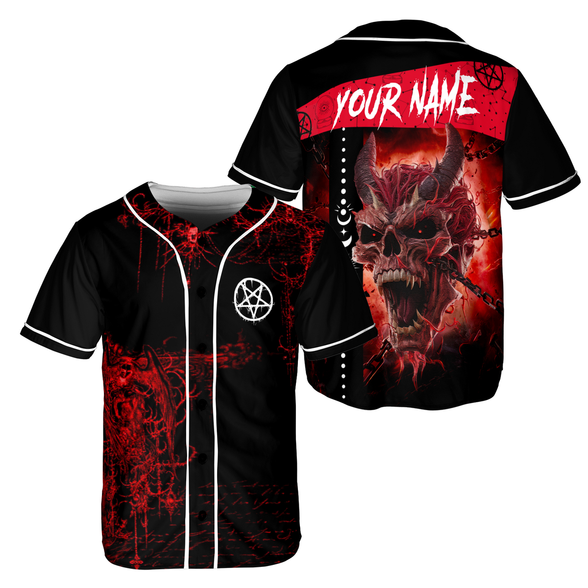 Personalized Satanic Symbol Demon Skull Baseball Jersey - HYPERFAVOR