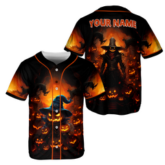 Personalized Scary Pumpkin Witch Spooky Halloween Baseball Jersey - HYPERFAVOR