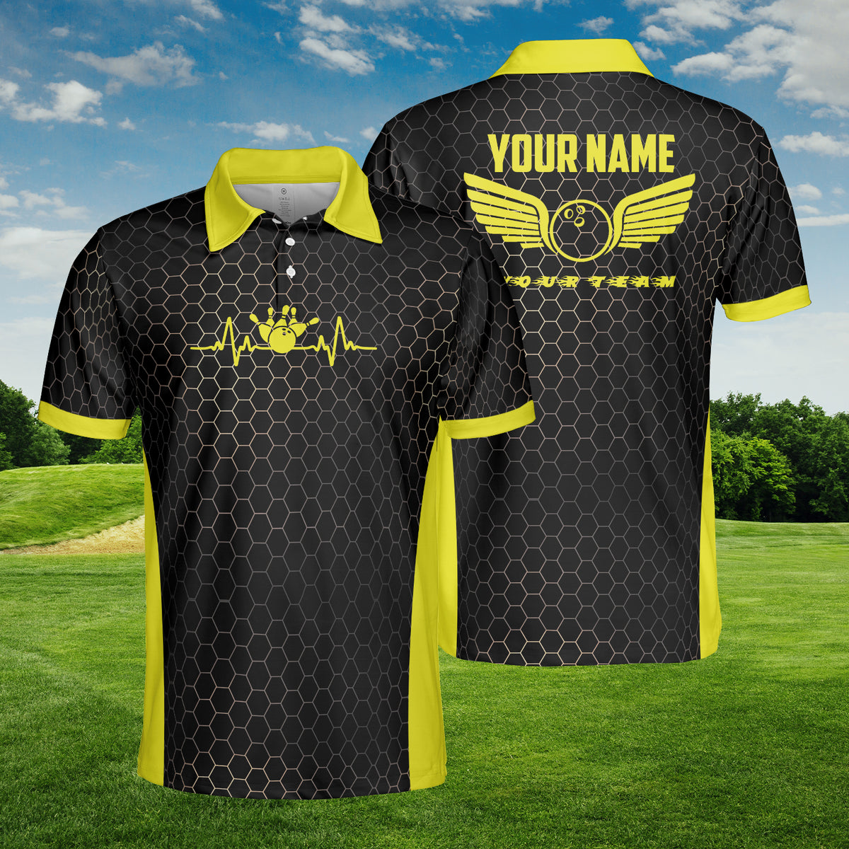 HYPERFAVOR Custom Honeycomb Pattern Bowling Polo Shirt