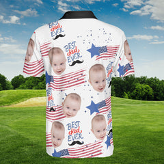 HYPERFAVOR Personalized Best Dad Ever USA Flag Polo Shirts