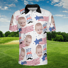 HYPERFAVOR Personalized Best Dad Ever USA Flag Polo Shirts