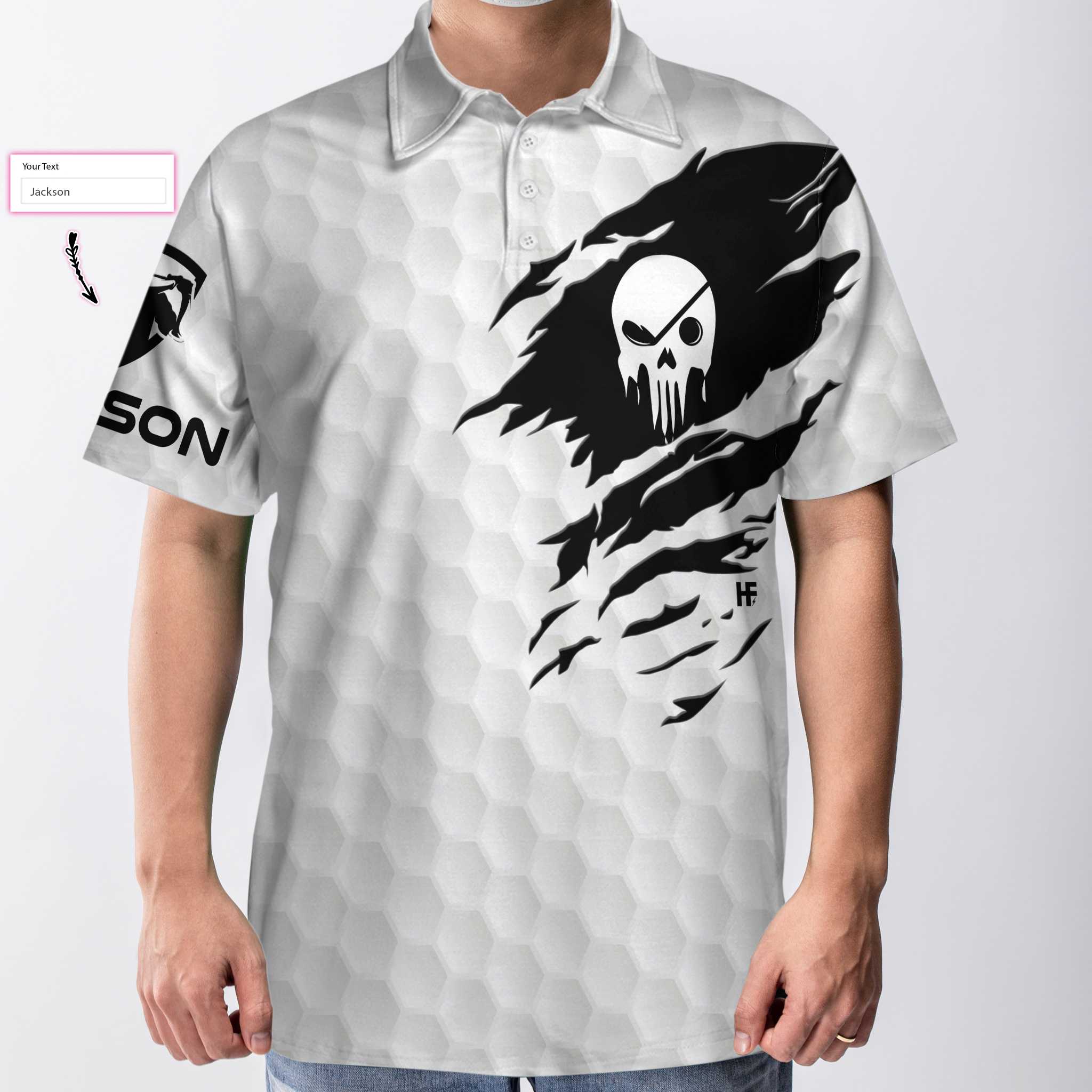 Personalized Name The Golf Skull Custom Polo Shirt, Customized Golf Shirt With Name For Golfers - Hyperfavor