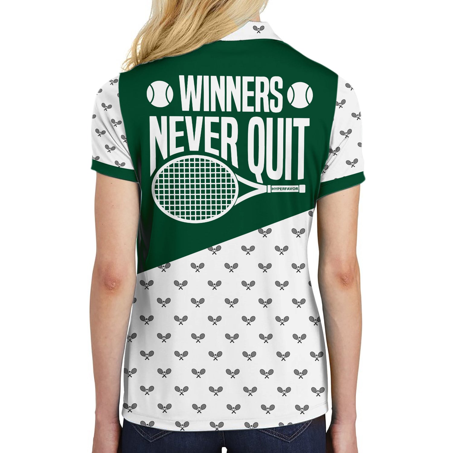Personalized Tennis Winners Never Quit Custom Short Sleeve Women Polo Shirt