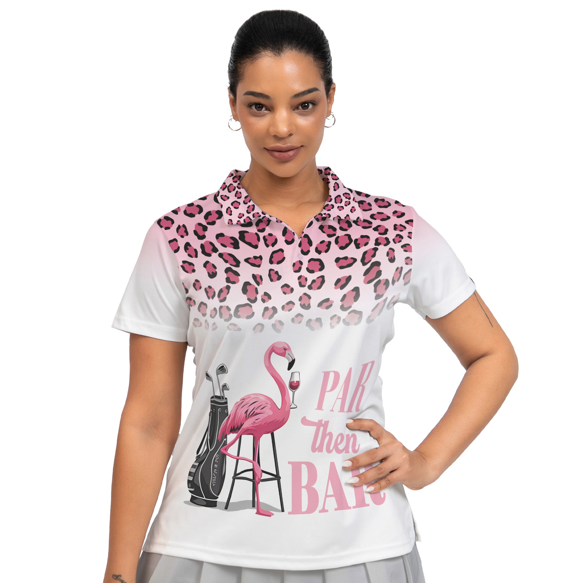 Pink Leopard Flamingo Par Then Bar Women Golf Polo Shirt