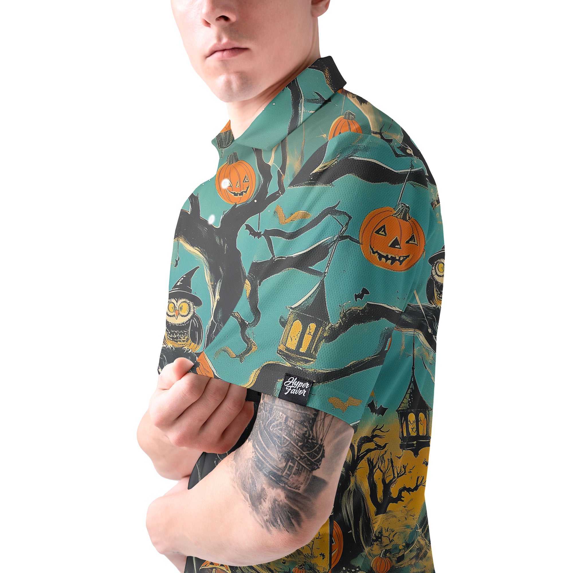 Spooky Ghost Pumpkins Halloween Polo Shirt - HYPERFAVOR