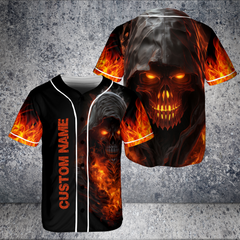 Pride Grim Reaper Flaming Skull Custom Baseball Jersey - HYPERFAVOR