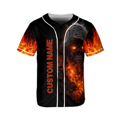 Pride Grim Reaper Flaming Skull Custom Baseball Jersey - HYPERFAVOR