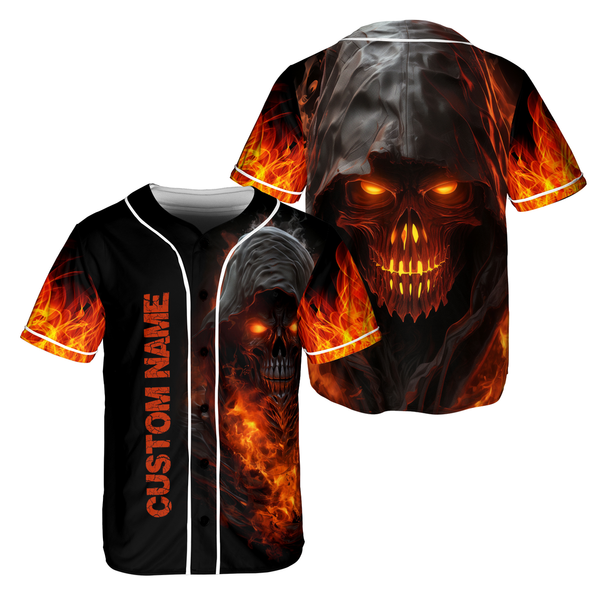 Pride Grim Reaper Flaming Skull Custom Baseball Jersey - HYPERFAVOR