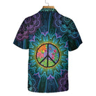 Purple Flower Hippie Hawaiian Shirt, Mandala Peace Sign Hippie Shirt