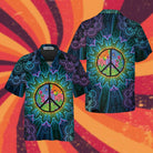 Purple Flower Hippie Hawaiian Shirt, Mandala Peace Sign Hippie Shirt