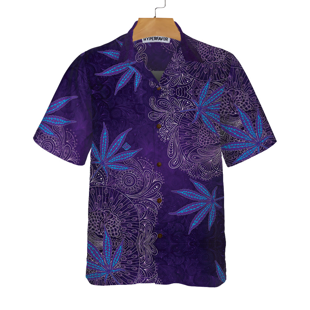 Purple Hippie Marijuanas Mandala Hawaiian Shirt, Unique Seamless Pattern Hippie Shirt, Best Hippie Gift