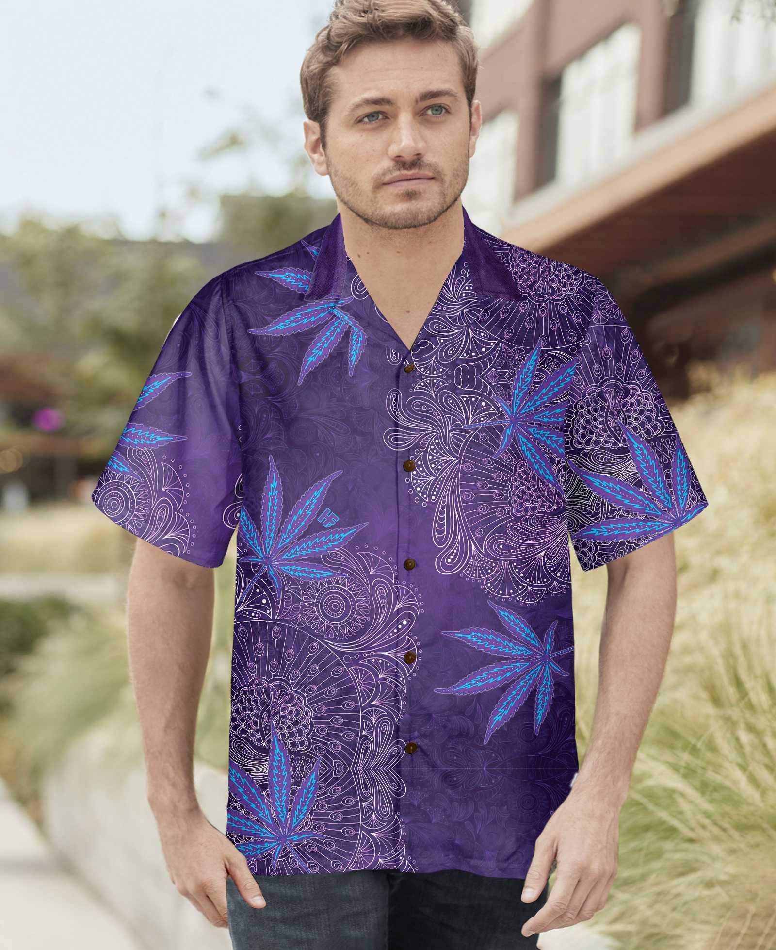 Purple Hippie Marijuanas Mandala Hawaiian Shirt, Unique Seamless Pattern Hippie Shirt, Best Hippie Gift
