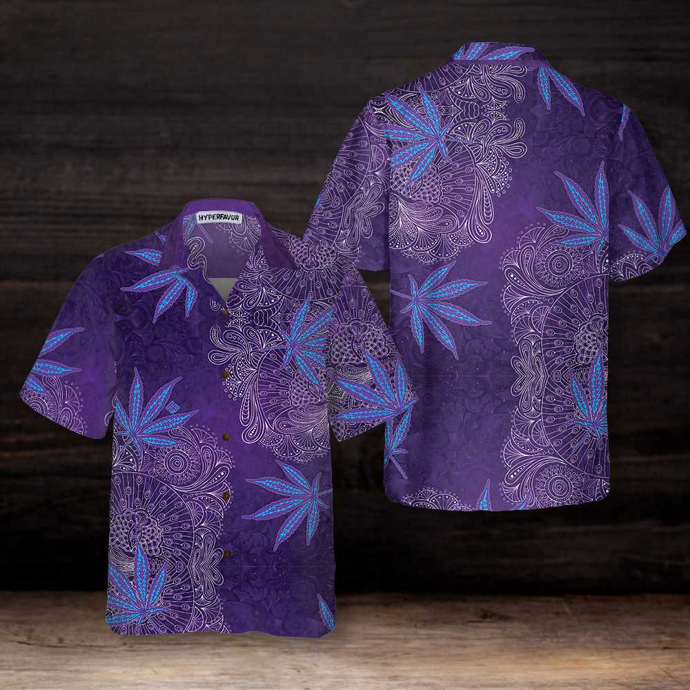 Purple Hippie Marijuanas Mandala Hawaiian Shirt, Unique Seamless Pattern Hippie Shirt, Best Hippie Gift