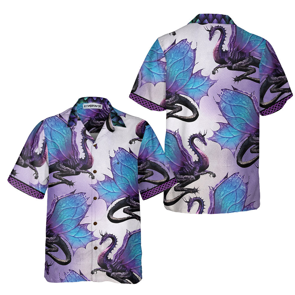 Purple Ombre Dragon Hawaiian Shirt, 3D Neon Dragon Shirt, Best Gift For Dragon Lovers