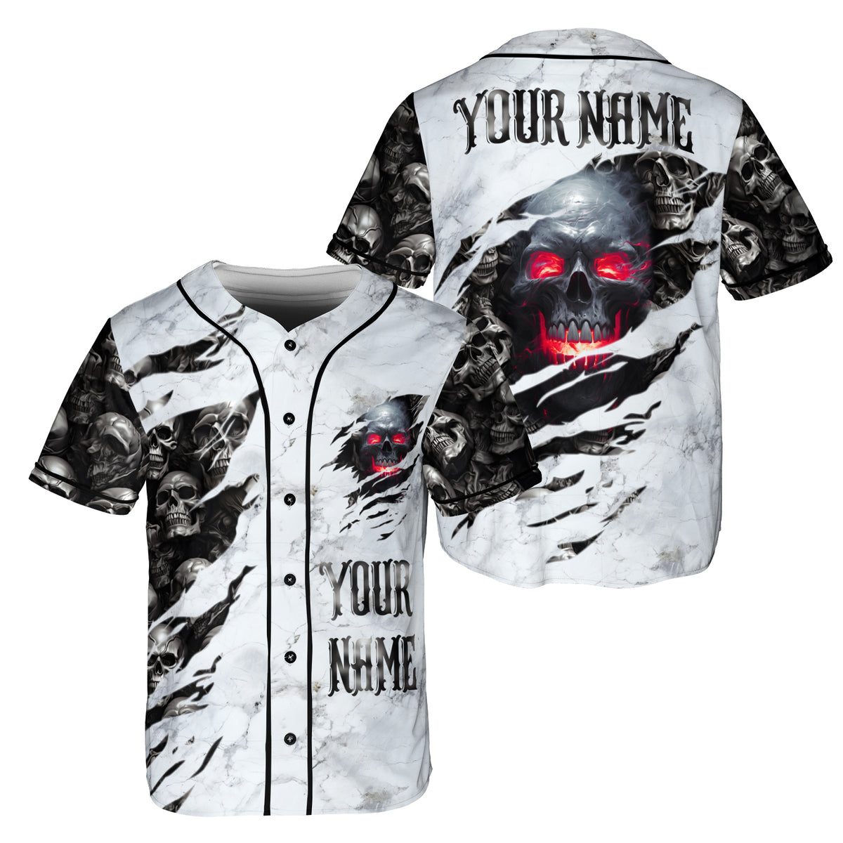 Red Eyes Skull Custom Baseball Jersey - HYPERFAVOR