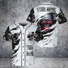 Red Eyes Skull Custom Baseball Jersey - HYPERFAVOR