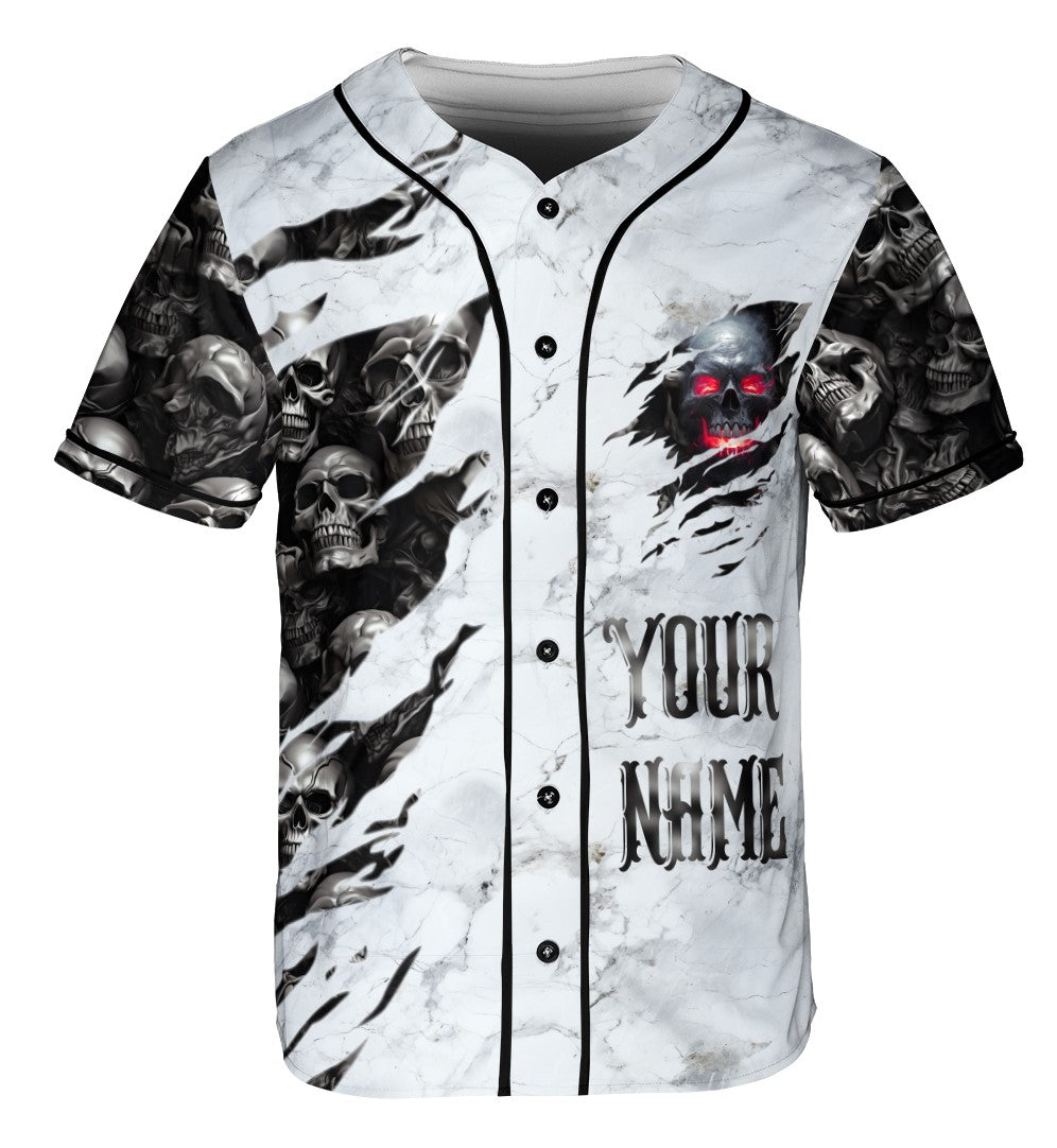 Red Eyes Skull Custom Baseball Jersey - HYPERFAVOR