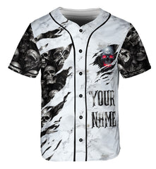 Red Eyes Skull Custom Baseball Jersey - HYPERFAVOR