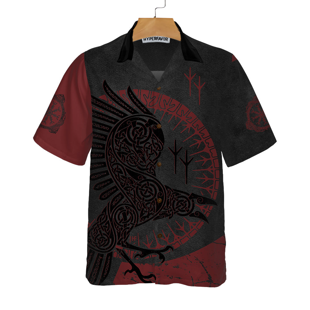Red And Black Raven Viking Hawaiian Shirt, Unique Viking Raven Shirt For Men And Women