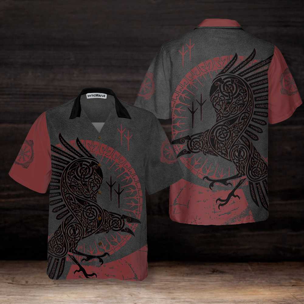 Red And Black Raven Viking Hawaiian Shirt, Unique Viking Raven Shirt For Men And Women