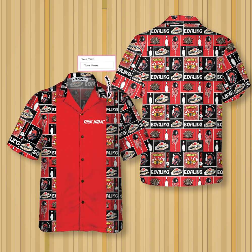 Red Bowling V2 Custom Hawaiian Shirt, Personalized Gift For Bowling Players
