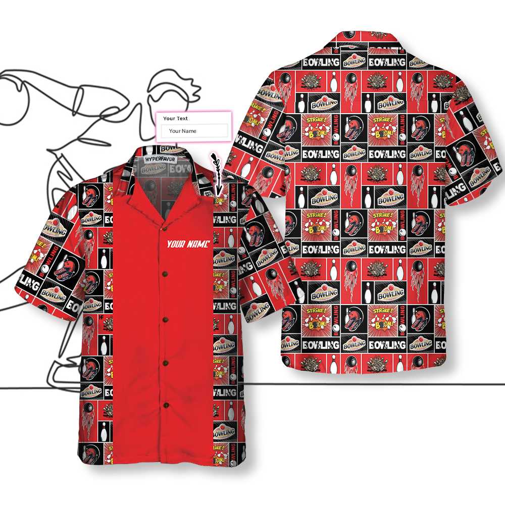 Red Bowling V2 Custom Hawaiian Shirt, Personalized Gift For Bowling Players