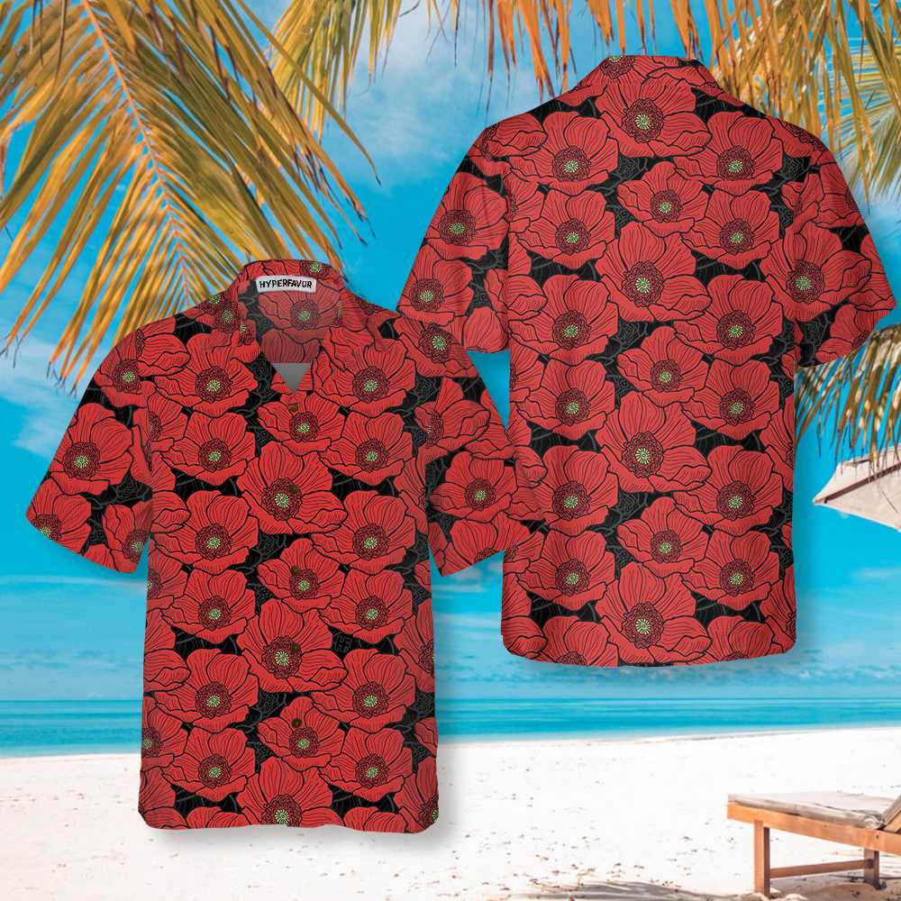 Red Poppies Lest We Forget Hawaiian Shirt, Proud Veteran Shirt, Meaningful Gift For Veteran Day