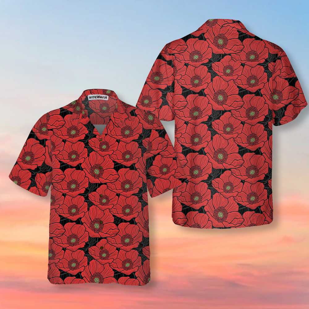 Red Poppies Lest We Forget Hawaiian Shirt, Proud Veteran Shirt, Meaningful Gift For Veteran Day