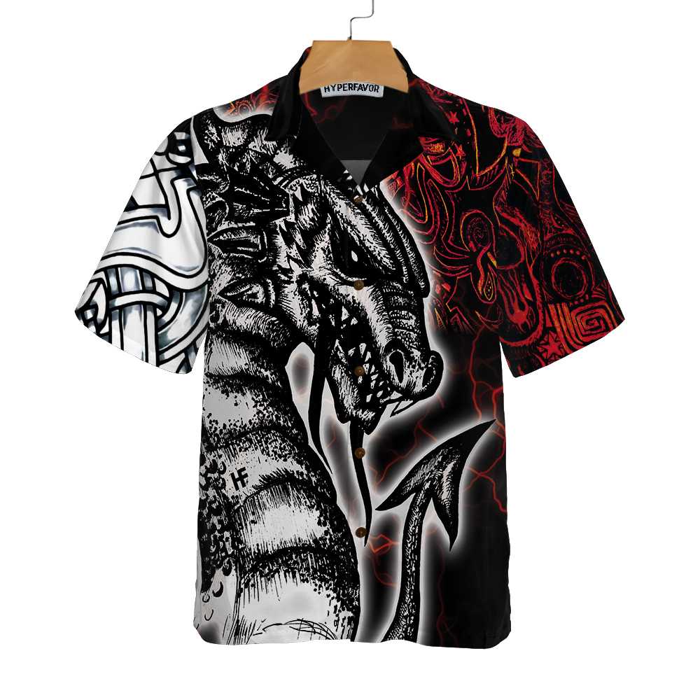 Red Tattoo Dragon Hawaiian Shirt, Red Light Chinese Dragon Shirt