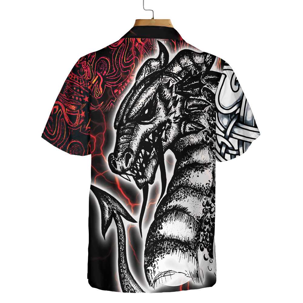 Red Tattoo Dragon Hawaiian Shirt, Red Light Chinese Dragon Shirt