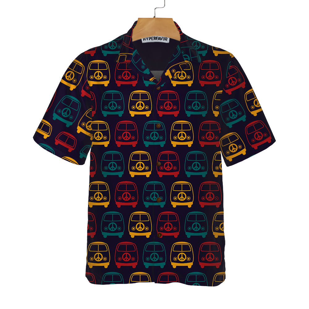 Retro Mini Van Hippie Hawaiian Shirt, Colorful Hippie Vans Seamless Pattern Shirt, Unique Hippie Gift