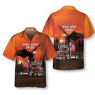 Ride With Pride Trucker Hawaiian Shirt, Eagle And Wolf Trucker Shirt, Best Gift For Trucker Riders