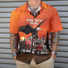 Ride With Pride Trucker Hawaiian Shirt, Eagle And Wolf Trucker Shirt, Best Gift For Trucker Riders