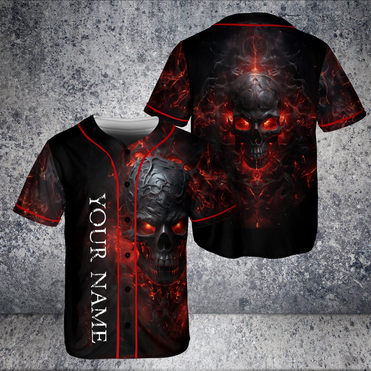 Ripped Fire Skull Custom Baseball Jersey - HYPERFAVOR