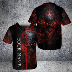 Ripped Fire Skull Custom Baseball Jersey - HYPERFAVOR