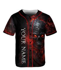 Ripped Fire Skull Custom Baseball Jersey - HYPERFAVOR