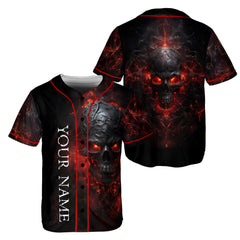 Ripped Fire Skull Custom Baseball Jersey - HYPERFAVOR