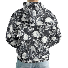 Rose Flower Skull Black & White Pattern Hoodie - HYPERFAVOR