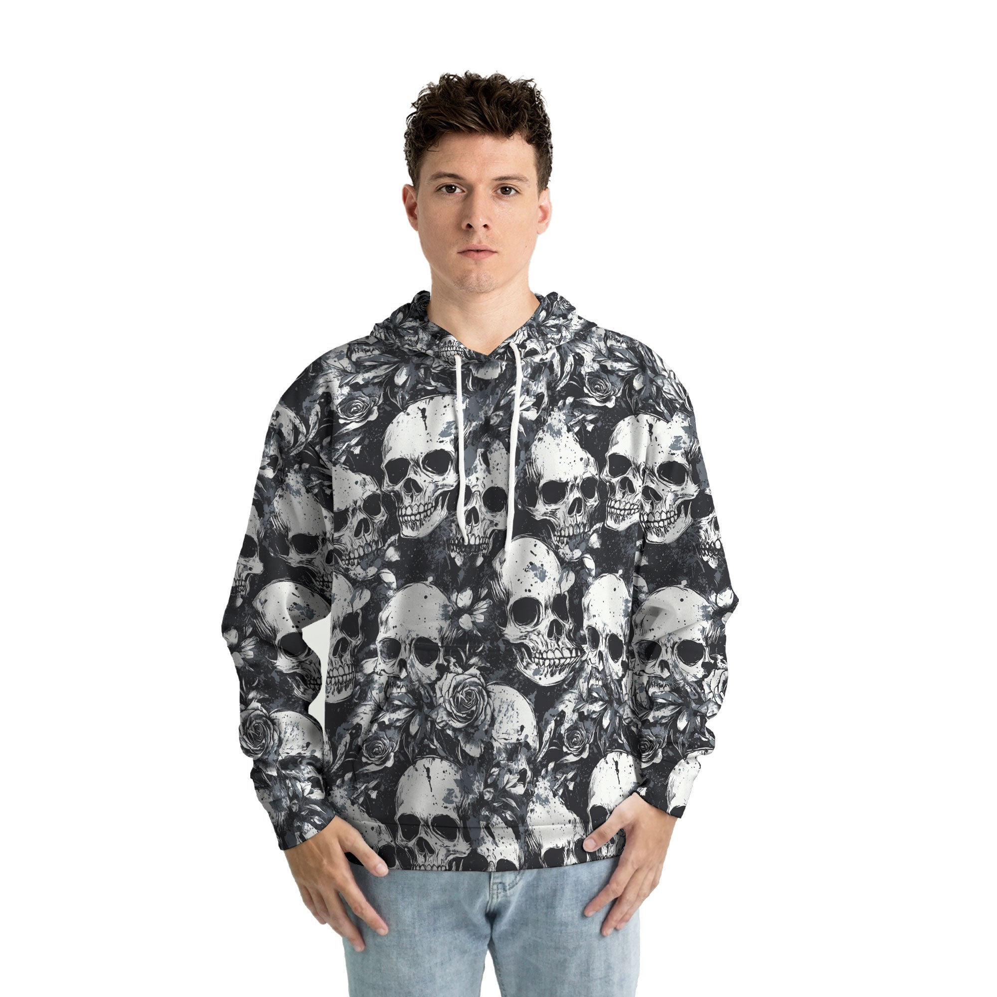 Rose Flower Skull Black & White Pattern Hoodie - HYPERFAVOR