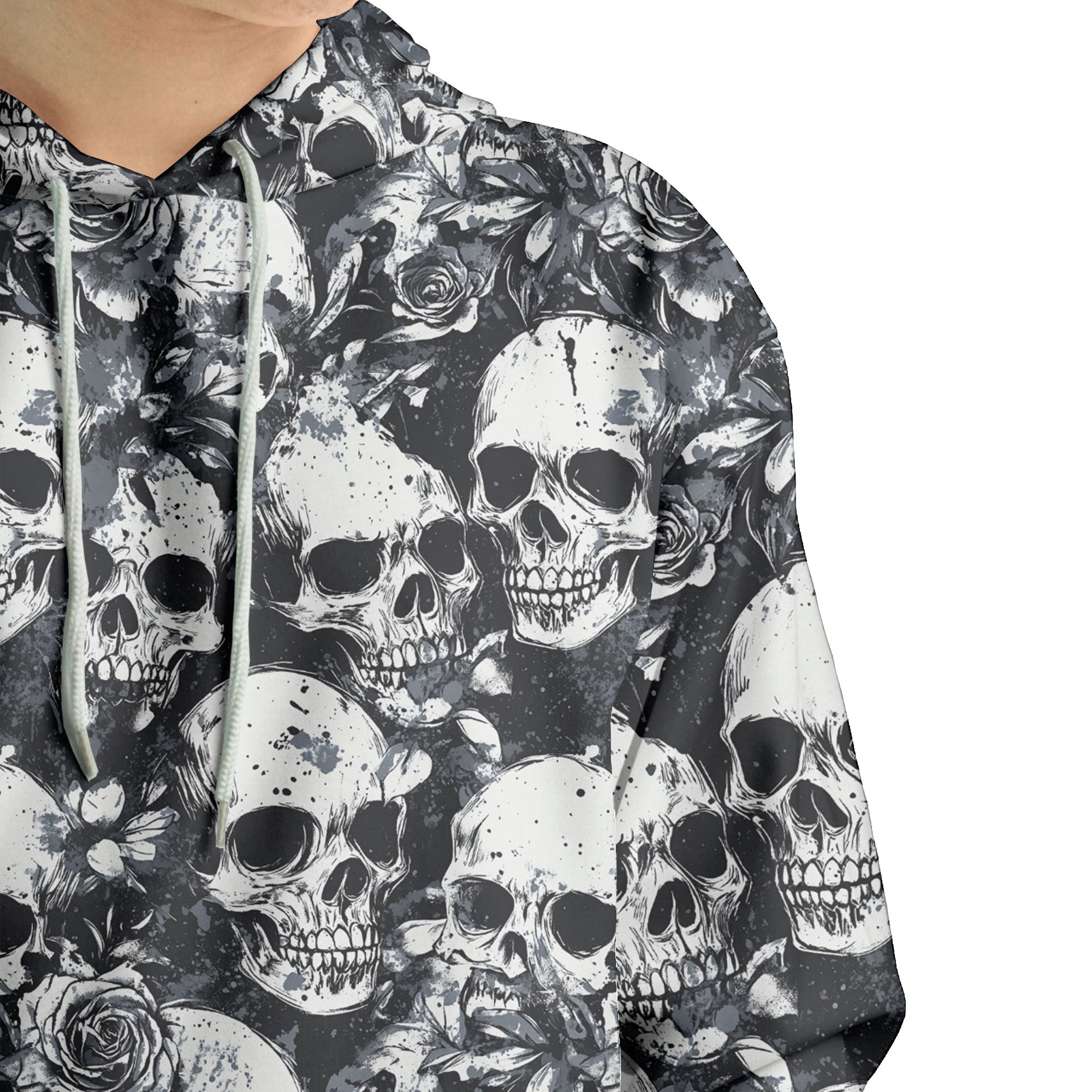 Rose Flower Skull Black & White Pattern Hoodie - HYPERFAVOR