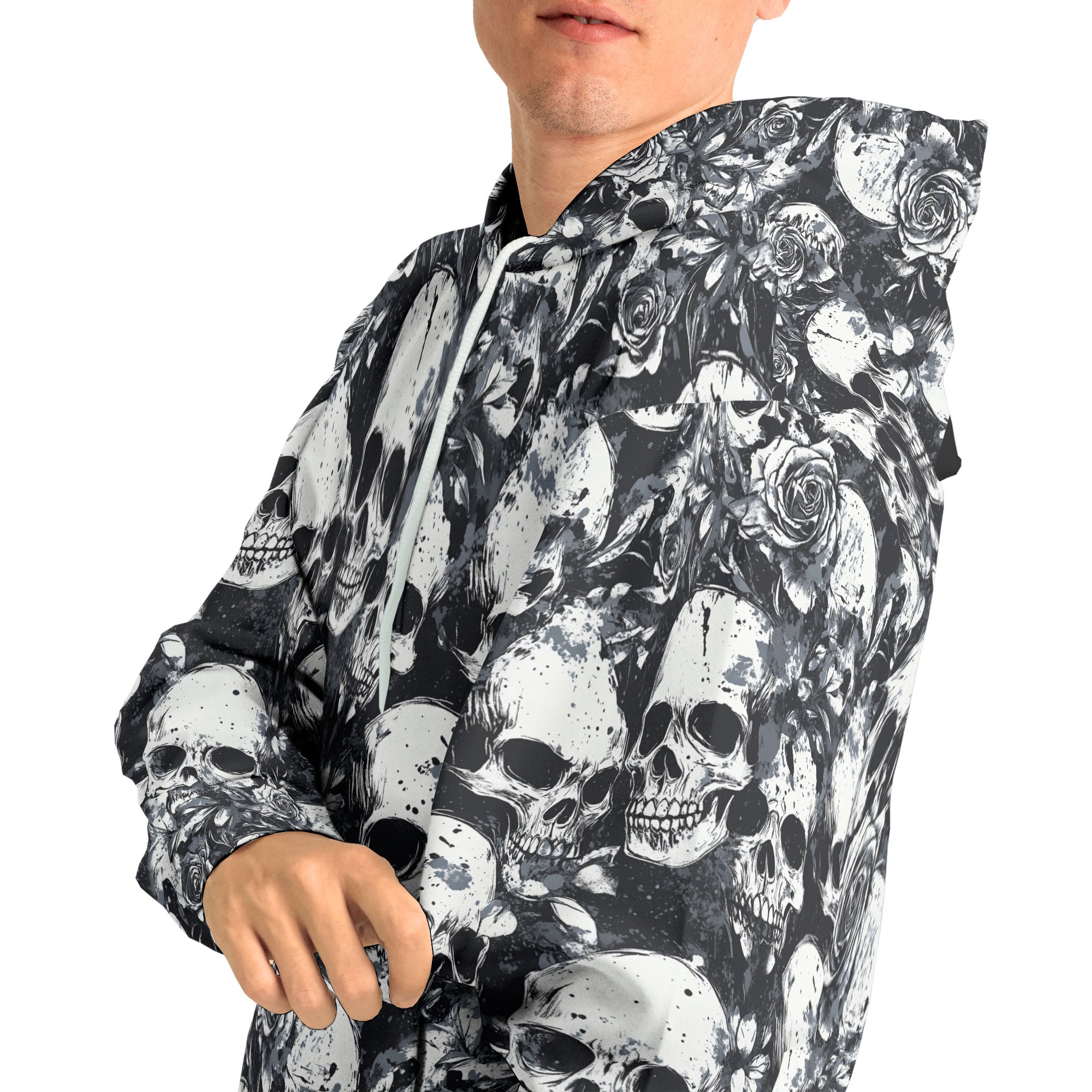 Rose Flower Skull Black & White Pattern Hoodie - HYPERFAVOR