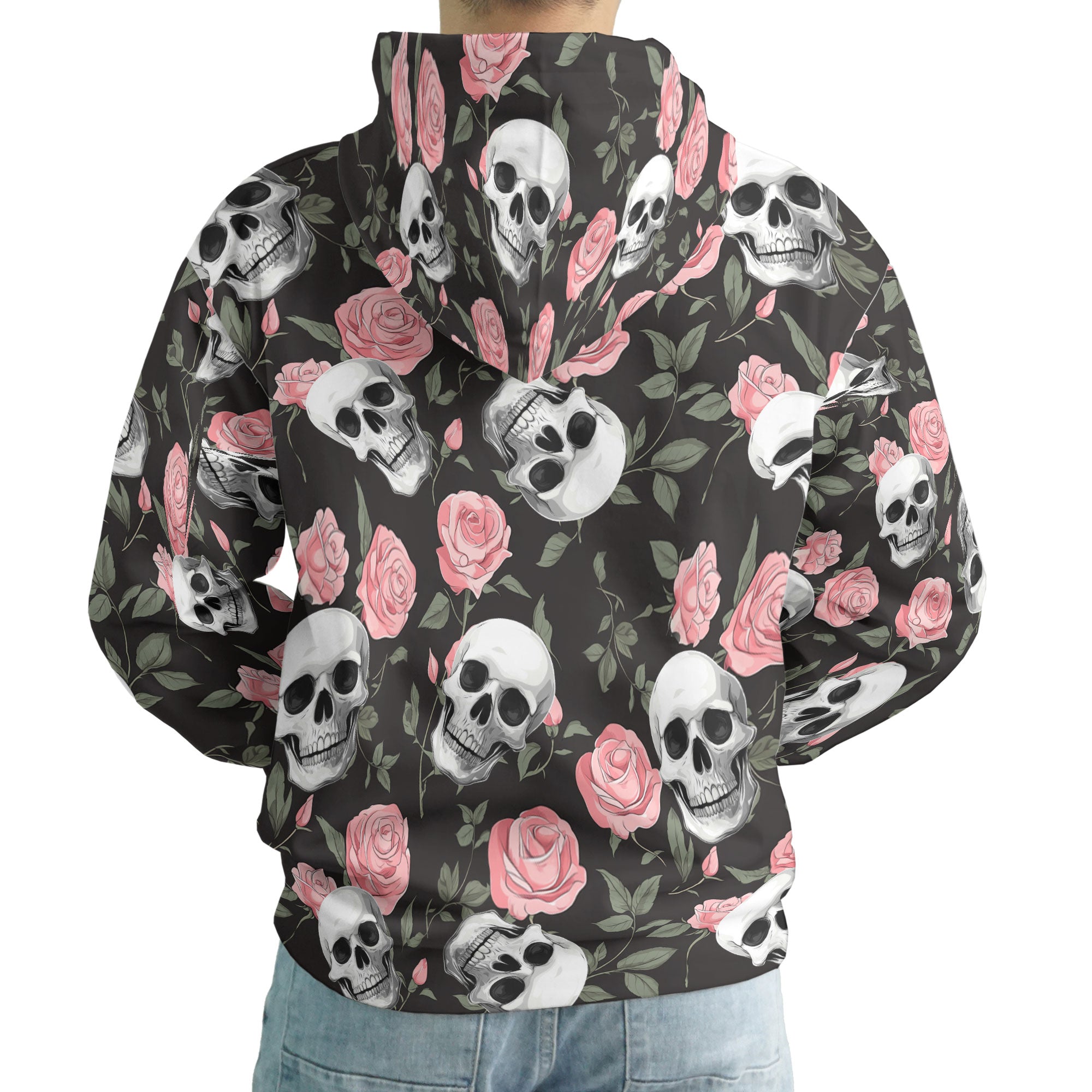 Rose Flower Skull Pattern Hoodie - HYPERFAVOR