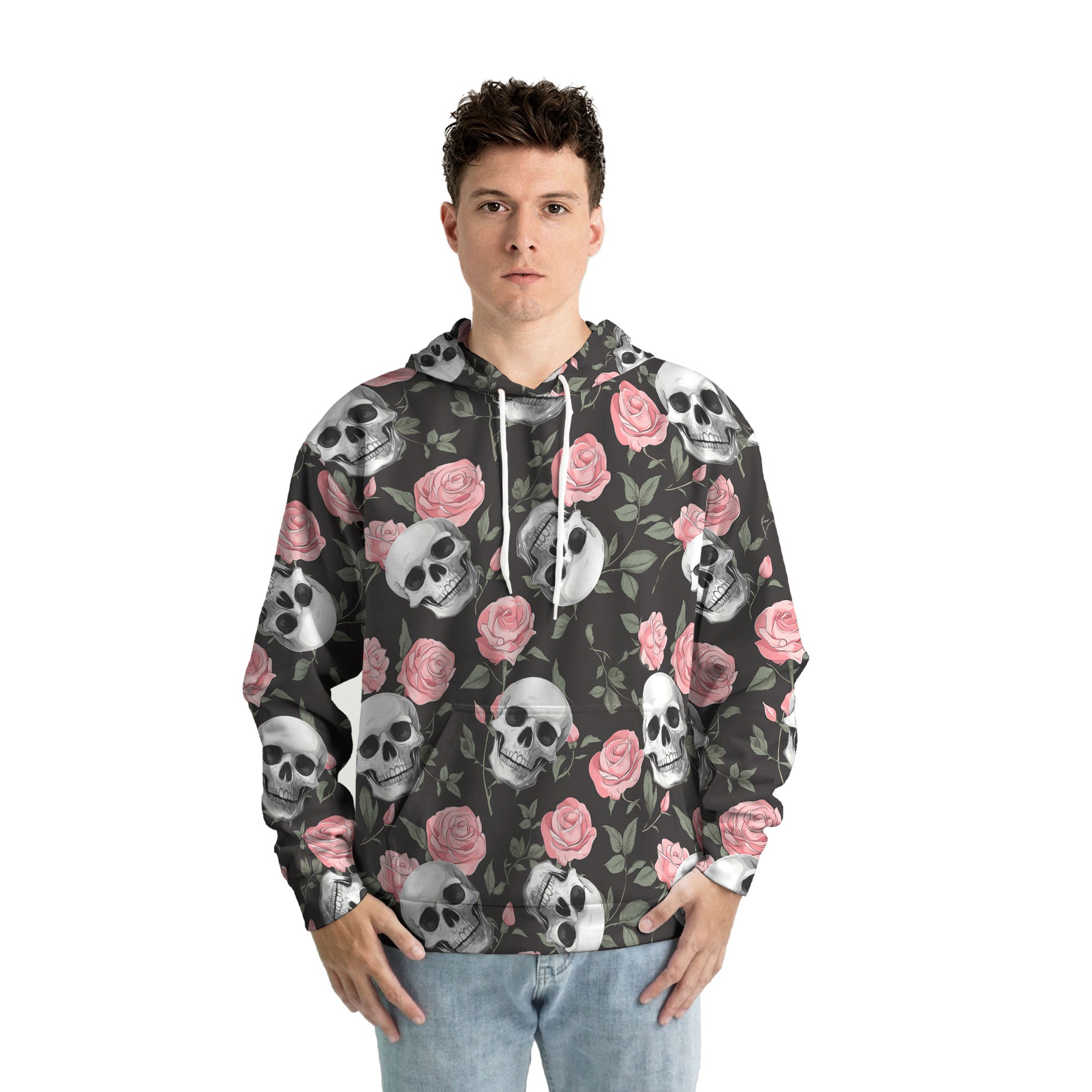 Rose Flower Skull Pattern Hoodie - HYPERFAVOR