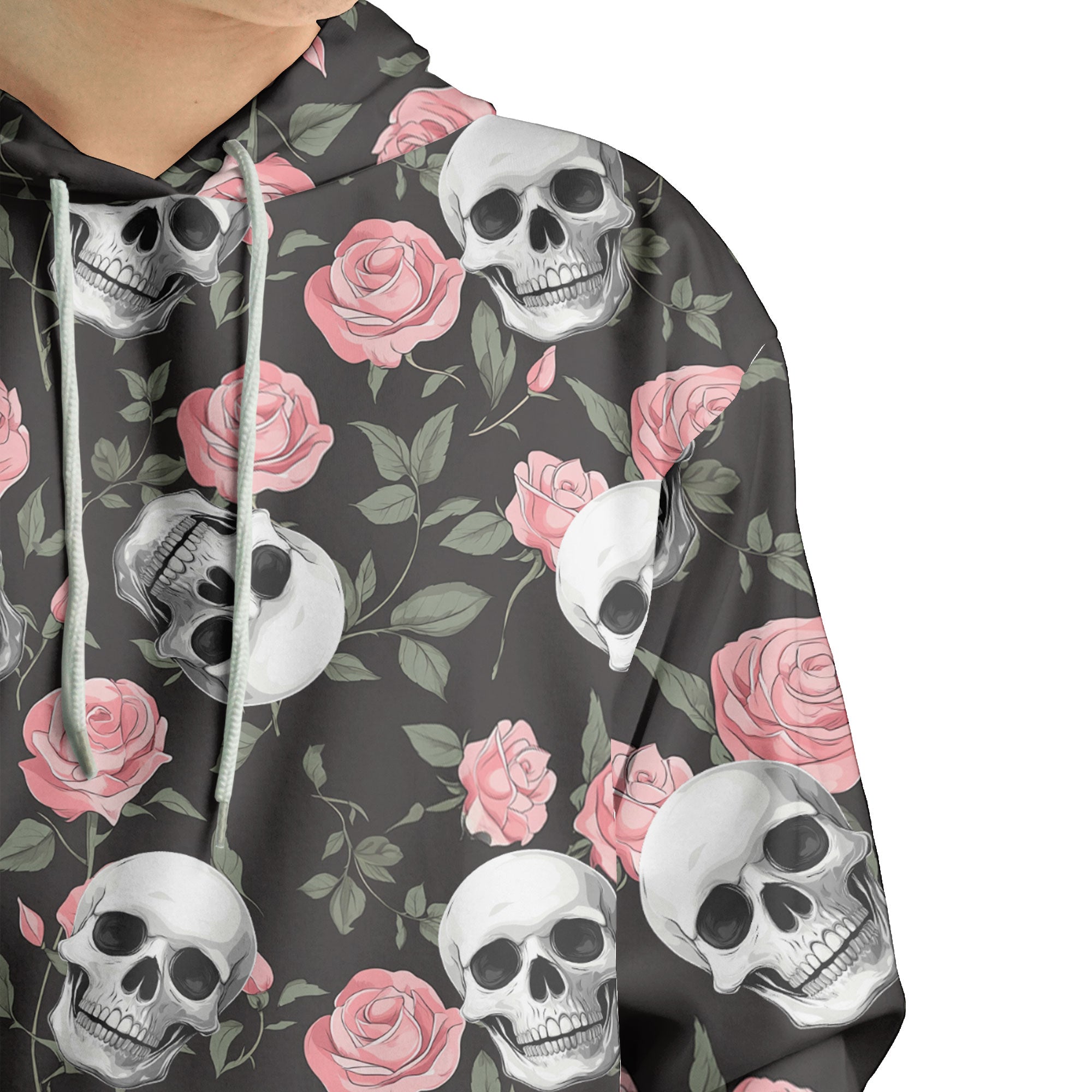 Rose Flower Skull Pattern Hoodie - HYPERFAVOR