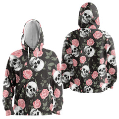 Rose Flower Skull Pattern Hoodie - HYPERFAVOR