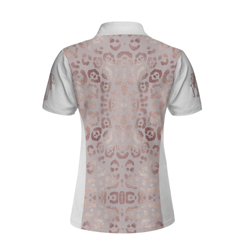 Rose Gold Leopard Print Short Sleeve Women Polo Shirt