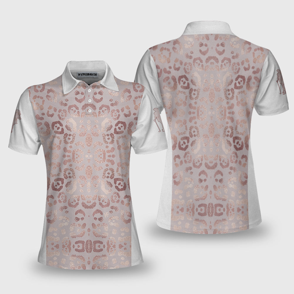 Rose Gold Leopard Print Short Sleeve Women Polo Shirt