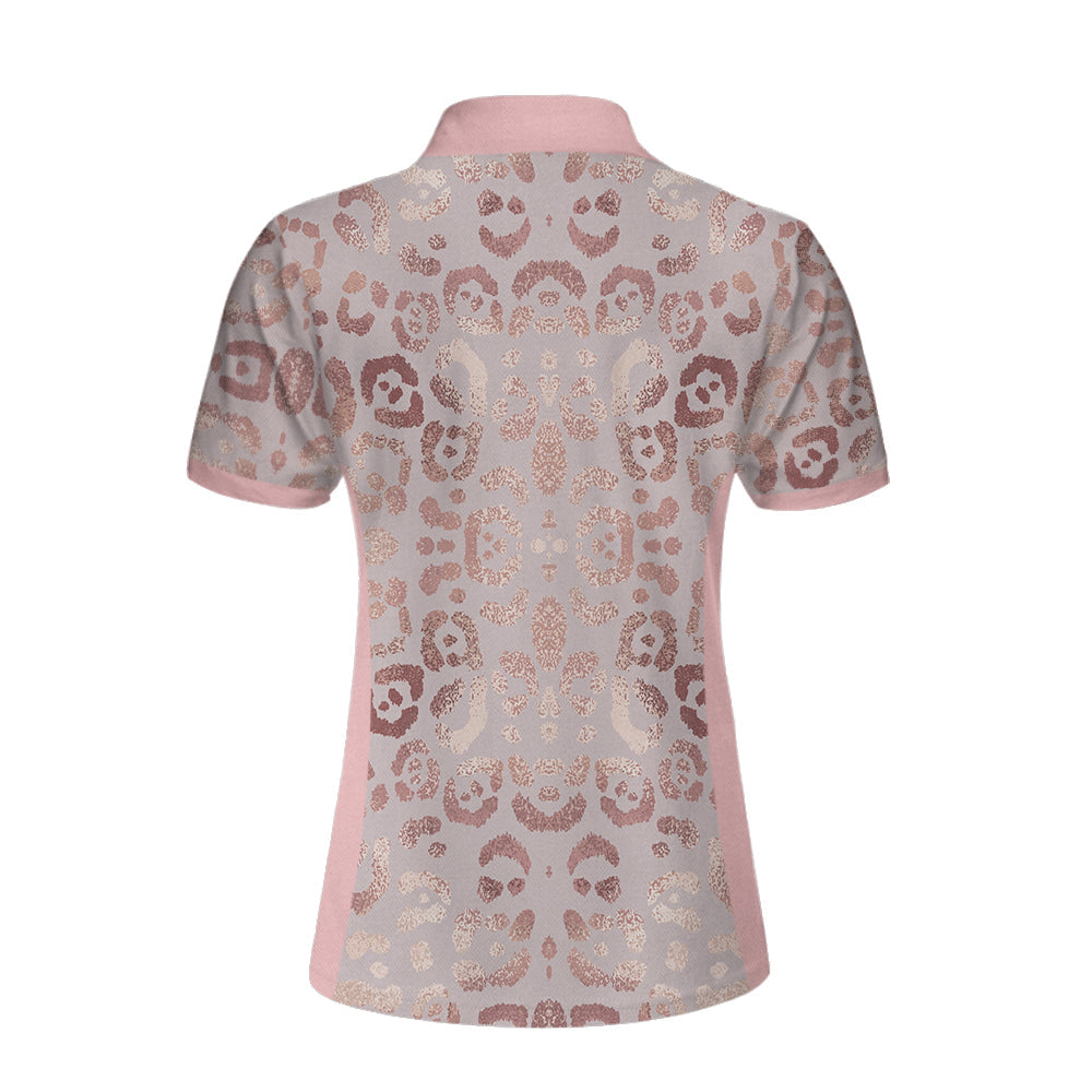 Rose Gold Leopard Print V2 Short Sleeve Women Polo Shirt