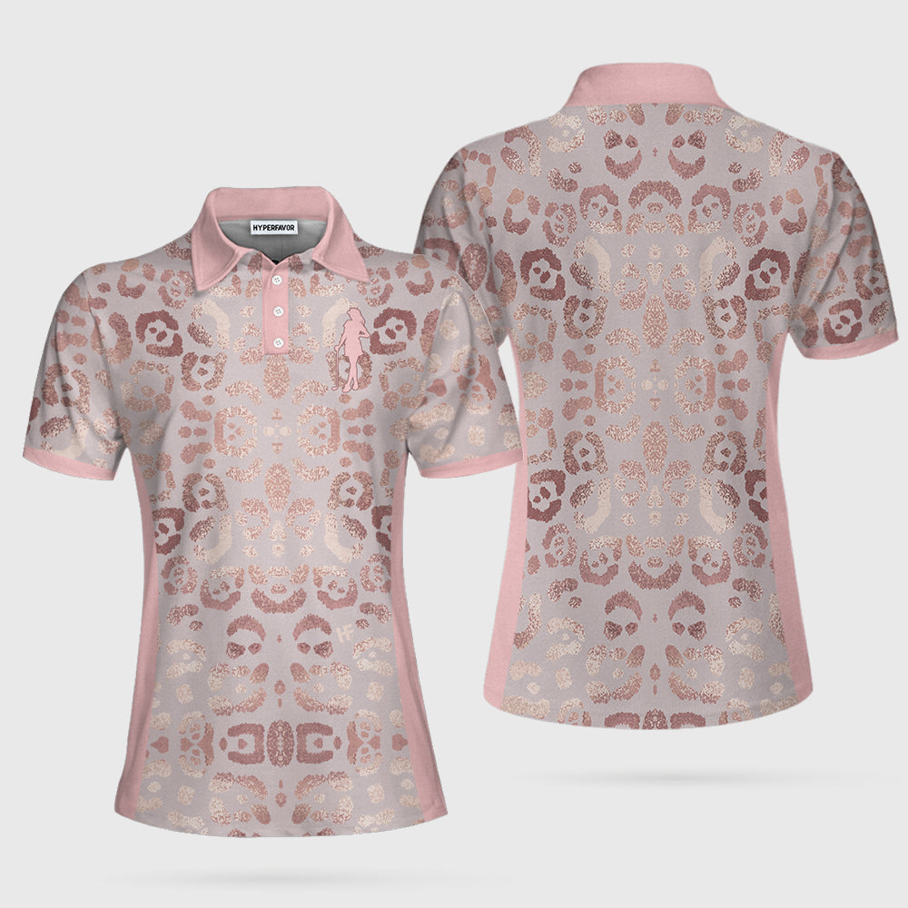 Rose Gold Leopard Print V2 Short Sleeve Women Polo Shirt