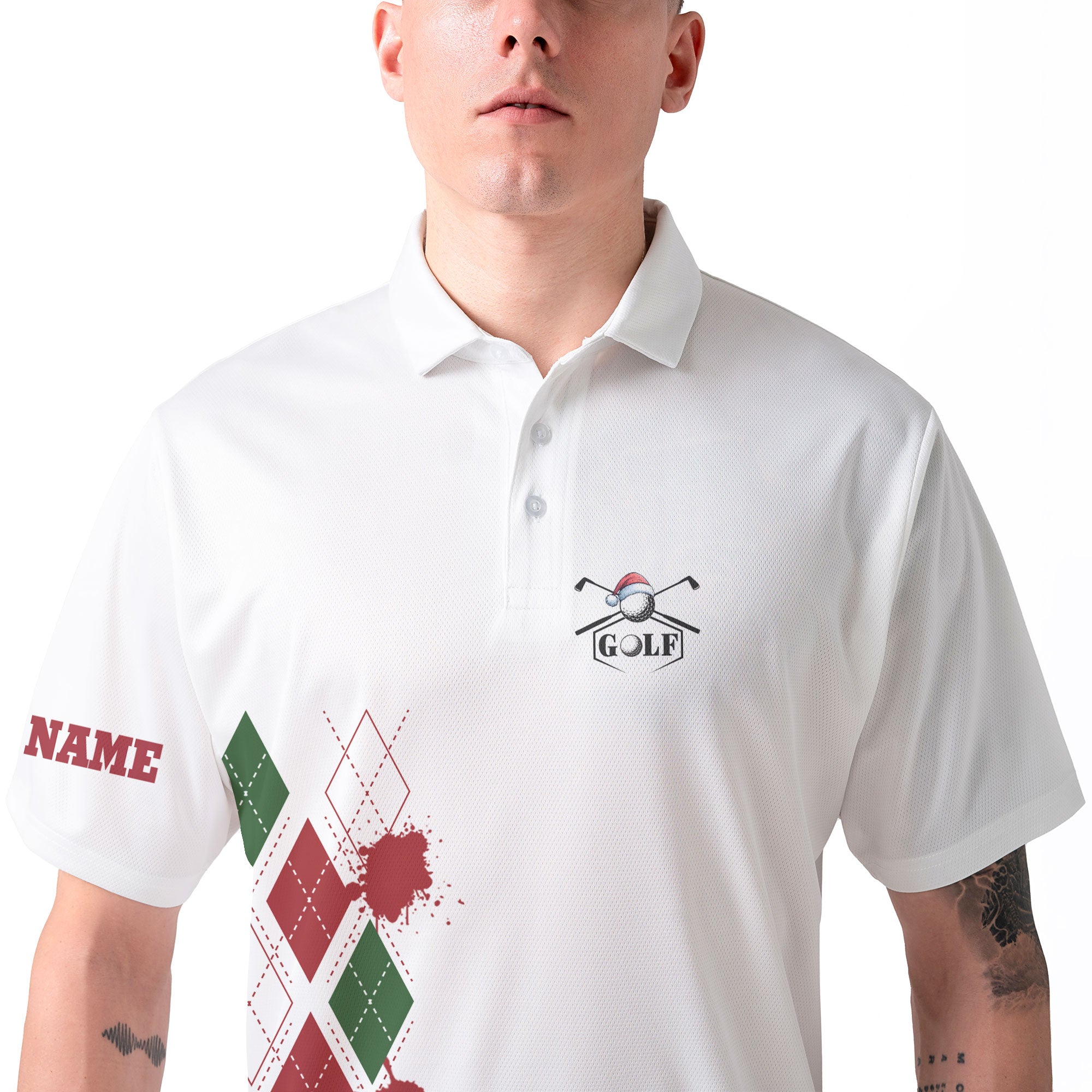 Santa Golfer Custom Name Men Polo Shirt